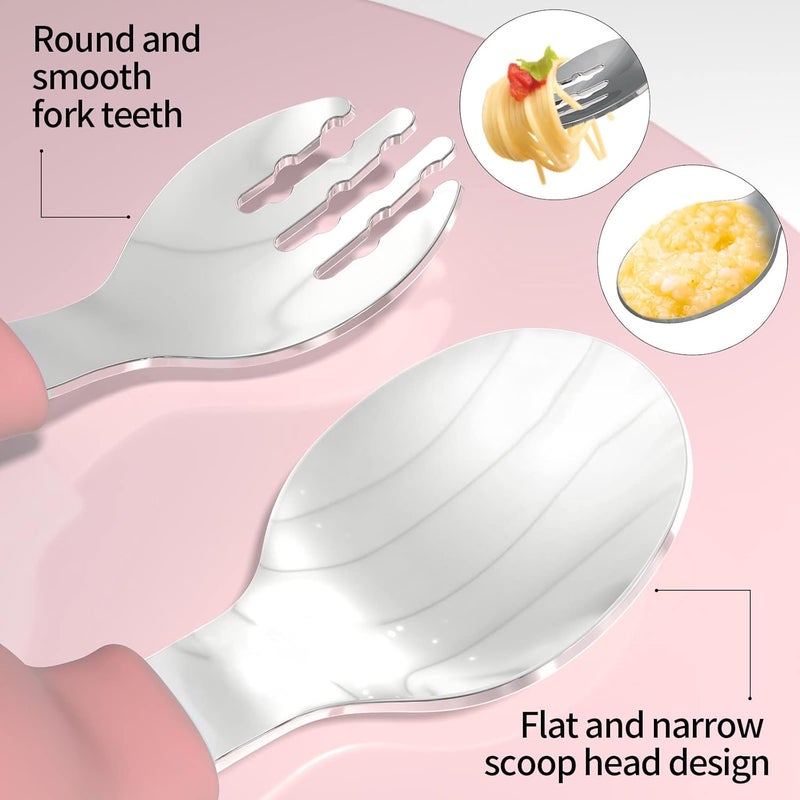 Deejoy Toddler Utensils - Stainless Steel Spoons and Forks, Kids Silverware Set with Travel Case (Pink) - Image 3